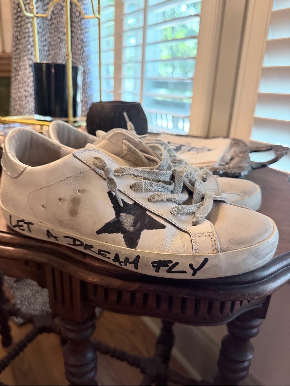 Golden Goose White Leather Sneakers with Black Star and Handwritten Graphic